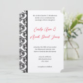 Vintage Rot- und Schwarzdamasehe Einladung (Stehend Vorderseite)