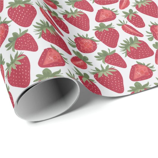 Vintage Rot- und WeißErdbeeren Geschenkpapier (Rolleneckpunkt)