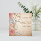 Vintage rot-violette Blumen Einladung zur Hochzeit (Stehend Vorderseite)