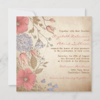 Vintage rot-violette Blumen Einladung zur Hochzeit