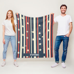 Vintage Rot, Weiß & Blau gestreift mit Sternen (2) Fleecedecke