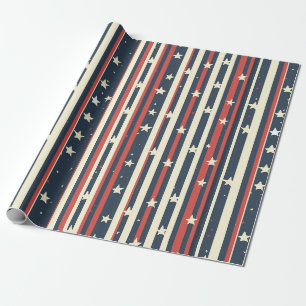 Vintage Rot, Weiß & Blau Streifen mit Sternen (2) Geschenkpapier