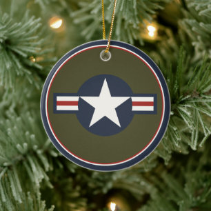 Vintage Rot Weiß Blau USAAF Insignien Sternbalken Keramik Ornament