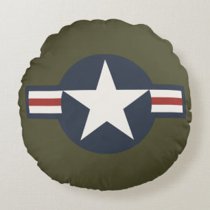 Vintage Rot Weiß Blau USAAF Insignien Sternbalken Rundes Kissen