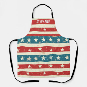 Vintage Rot-, Weiß- und Blaustreifen mit Sternen Schürze