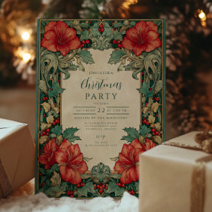 Vintage rote Amaryllis-Botanik-Weihnachten Einladung