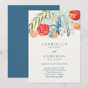 Vintage rote Aquarell-Blumen Boho-Gartenhochzeit Einladung