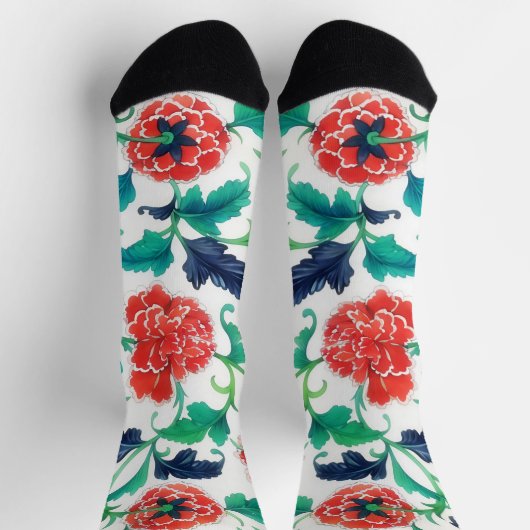 Vintage Rote Blume Blumenstrauß Kunst Socken (Oben)