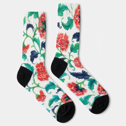 Vintage Rote Blume Blumenstrauß Kunst Socken (Rechts)