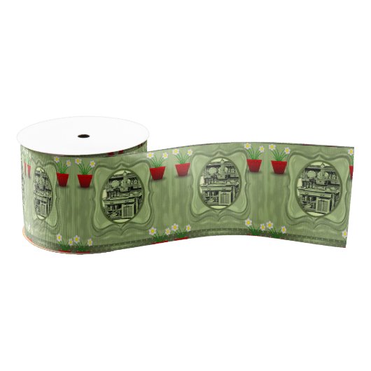 Vintage rote Blume Ripsband (Spule)