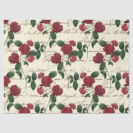 Vintage Rote Blume und Cursive Writing on Ivory Seidenpapier