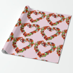 Vintage Rote Blume und Schmetterlingsherz Geschenkpapier