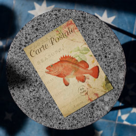 Vintage Rote Blütenfische Rose Französische Postka Postkarte