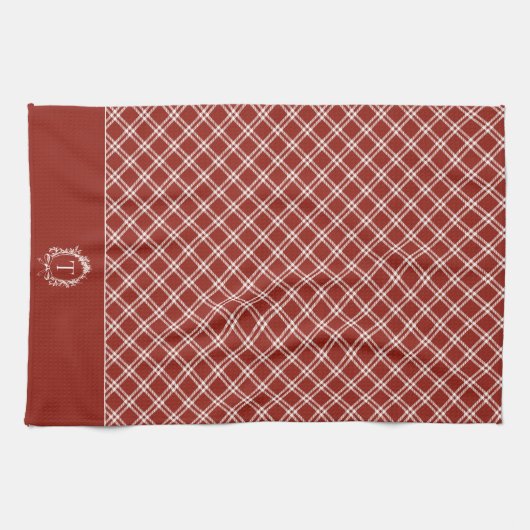 Vintage Rote Botanische Monogramm Geschirrtuch (Horizontal)