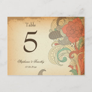 Vintage rote braune florale Hochzeitstisch-Nummer Postkarte