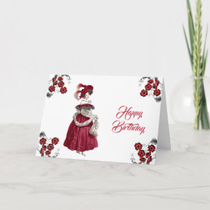 Vintage rote Dame, florale elegante Geburtstagsfei Karte