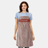 Vintage Rote Elfenbein-Imitate Streifen Schürze (Getragen)