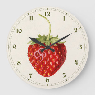 Vintage rote Erdbeere Aquarell-Kunst Große Wanduhr