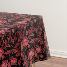 Vintage Rote Flora Blätter Damask auf Black