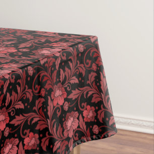 Vintage Rote Flora Blätter Damask auf Black Tischdecke