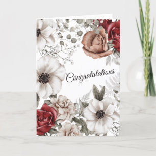 Vintage rote florale Aquarell-Hochzeit Karte