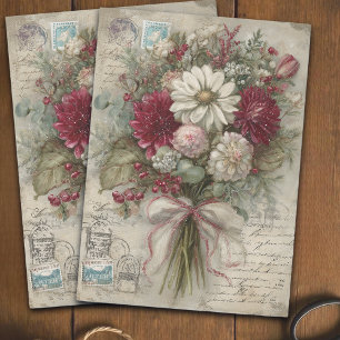 Vintage rote florale Weihnachts-Ephemera-Decoupage Seidenpapier