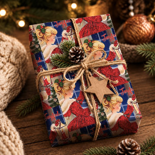 Vintage-Rote Glamour-Weihnachtskerzen-Lampen-Girl Geschenkpapier