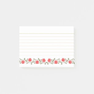 Vintage rote Gold-Blumenmuster-Haftnotizen Post-it Klebezettel