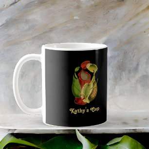 Vintage rote grüne Nepenthes-Kannenpflanzen Name Kaffeetasse