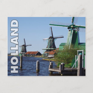 Vintage Rote Grüne Zaanse Schans Holländische Wind Postkarte