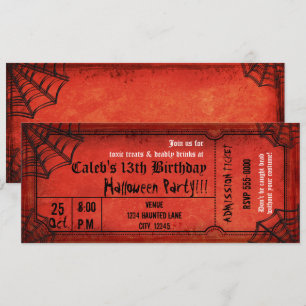 Vintage rote Halloween-Party-Spinnweben-Ticket Einladung