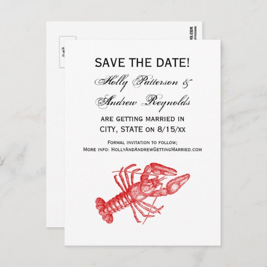 Vintage Rote Hummer #1 Zeichnend Ankündigungspostkarte (Vorne/Hinten)