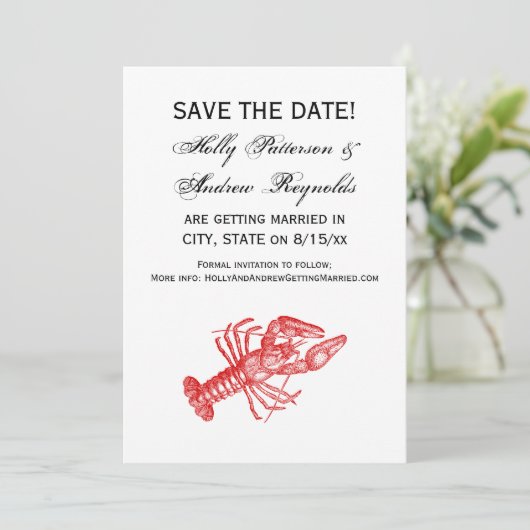 Vintage Rote Hummer #1 Zeichnend Einladung (Stehend Vorderseite)