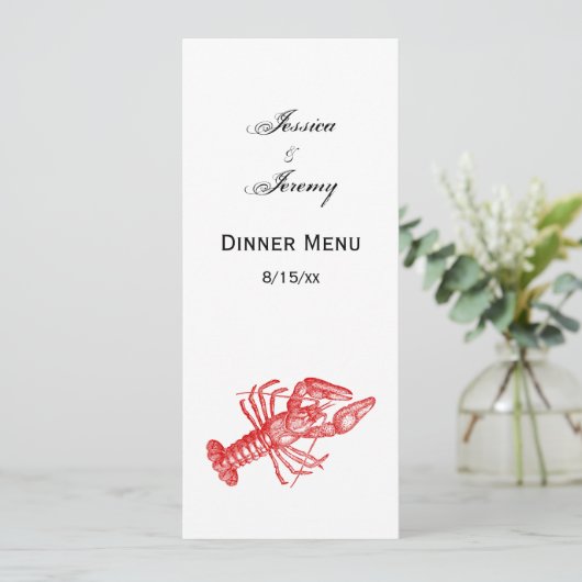 Vintage Rote Hummer #1 Zeichnend Einladung (Stehend Vorderseite)