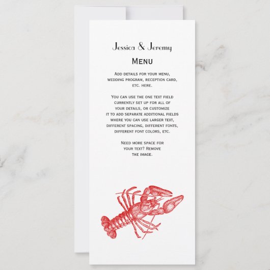 Vintage Rote Hummer #1 Zeichnend Einladung (Rückseite)