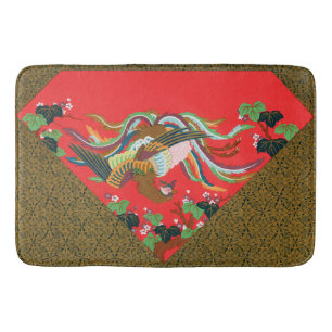 Vintage Rote Japanische Phönix-Vogel-Kunst G.A. Au Badematte