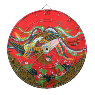 Vintage Rote Japanische Phönix-Vogel-Kunst G.A. Au Dartscheibe