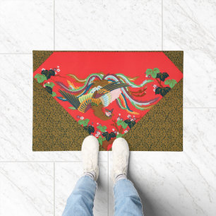 Vintage Rote Japanische Phönix-Vogel-Kunst G.A. Au Fußmatte