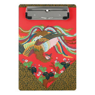 Vintage Rote Japanische Phönix-Vogel-Kunst G.A. Au Mini Klemmbrett