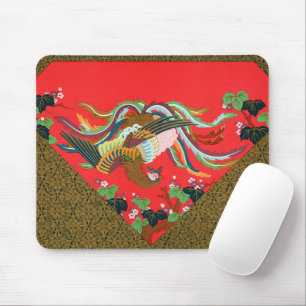 Vintage Rote Japanische Phönix-Vogel-Kunst G.A. Au Mousepad