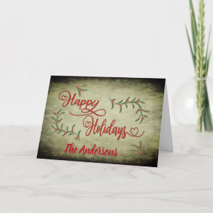 Vintage Rote Kalligrafie Happy Holidays Heily Holi Feiertagskarte