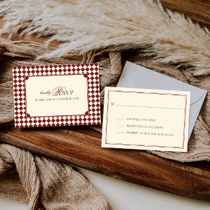 Vintage rote karierte alte Geld Hochzeit Posteinga RSVP Karte