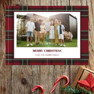 Vintage rote Karo-Familienfoto-Weihnachtskarte Feiertagskarte