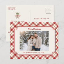 Vintage rote Karo-Weihnachts-Postkarte