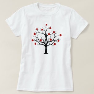 Vintage rote Kirschblüten-Blume Schwarz T-Shirt