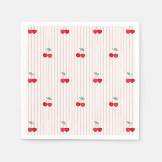 Vintage rote Kirschen und Streifen Sweetheart Glaz Serviette