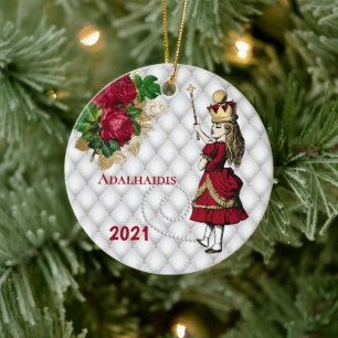 Vintage rote Königin Alice Weihnachten Keramik Ornament