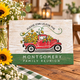 Vintage rote Lastwagen Sonnenblumen rustikale Fami Einladung