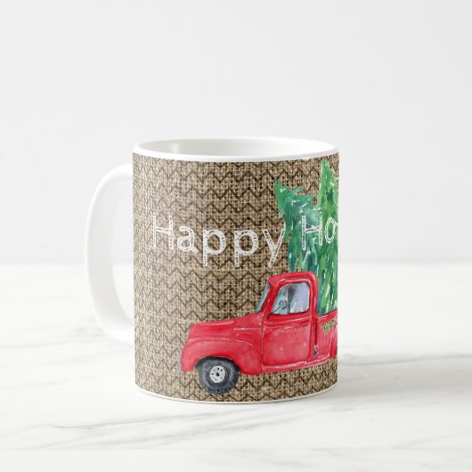 Vintage Rote Lkw- und Urlaubsbäume Kaffeetasse (Vorderseite Links)
