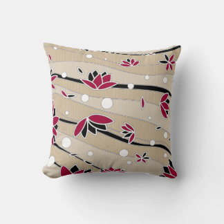 Vintage Rote Lotus-Blume auf Beige Streifen Kissen